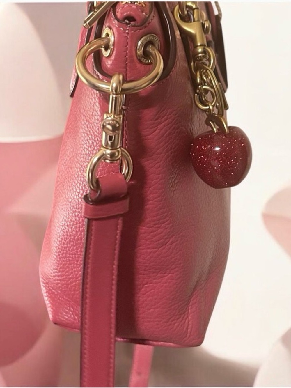 Coach Remi Dusty Pink Pebbled Leather Satchel Gold Hardware & Coach Apple Charm - Picture 3 of 13